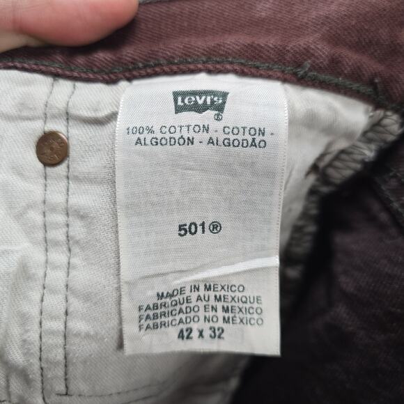 Levis 501xx Jeans Mens 42x32 (Actual 40x29) Maroon Denim Straight Leg Grunge - Picture 5 of 15
